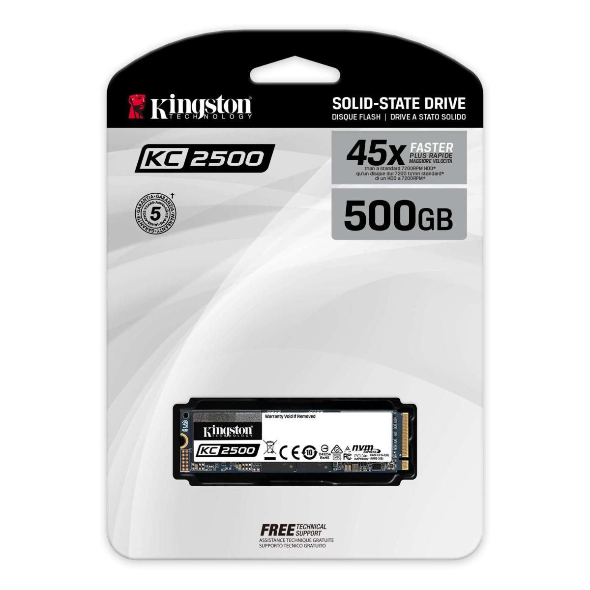Kingston KC2500 500GB M.2 Express PCIE NVMe™ Gen 3.0 x 4 Lanes 3500MB/s read, 2500MB/s write (45X Faster)