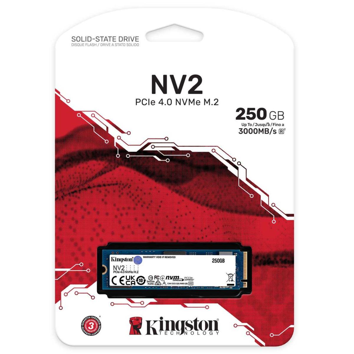 Kingston NV2 250GB M.2 NVMe PCIe 4.0, GEN 4 SSD Up To 3000/1300 MB/s Read/Write