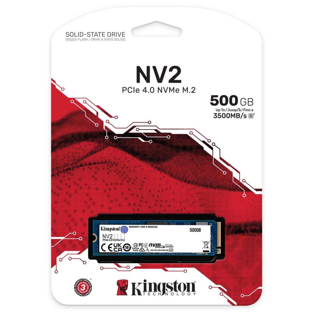 Kingston NV2 500GB M.2 NVMe PCIe 4.0, GEN 4 SSD Up To 3500/2100 MB/s Read/Write