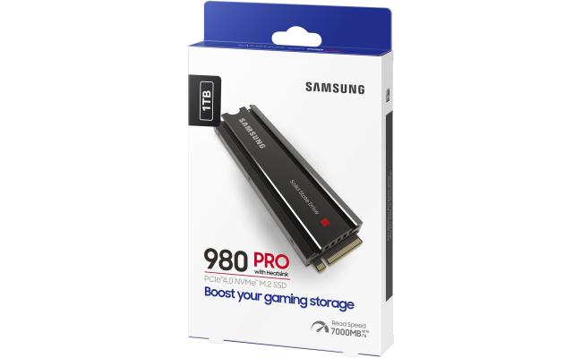 SAMSUNG 980 PRO SSD w/ HeatSink 1TB PCIe 4.0 M.2 NVMe Read/Write Up To 7,000/5,100 MB/s