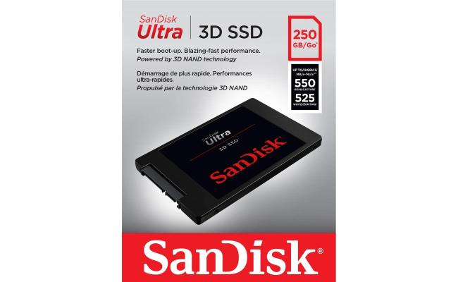 SanDisk Ultra 3D NAND 250GB 2.5 SSD w/ Powerful 3D NAND & nCache 2.0 Technologies, Read/Write Up To 550/525 MB/s