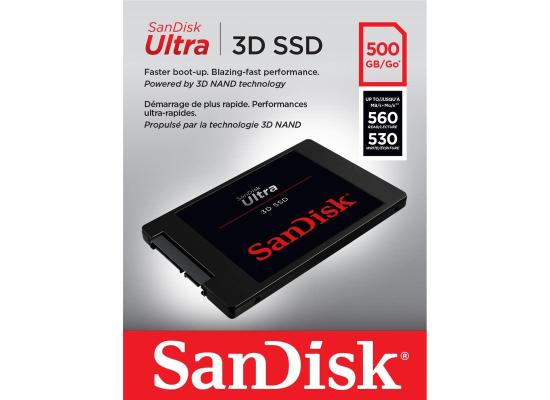 SanDisk Ultra 3D NAND 500GB 2.5 SSD w/ Powerful 3D NAND & nCache 2.0 Technologies, Read/Write Up To 560/530 MB/s