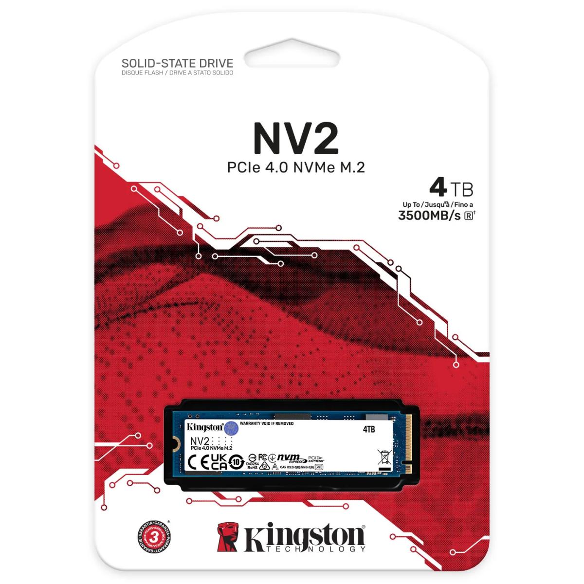 Kingston NV2 4TB M.2 NVMe PCIe 4.0, GEN 4 SSD Up To 3500/2100 MB/s Read/Write