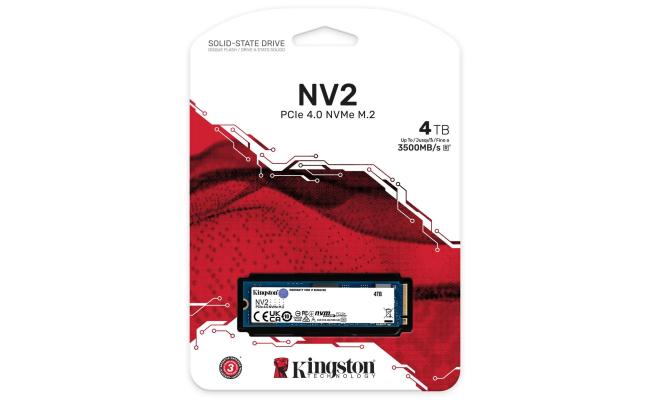 Kingston NV2 4TB M.2 NVMe PCIe 4.0, GEN 4 SSD Up To 3500/2100 MB/s Read/Write