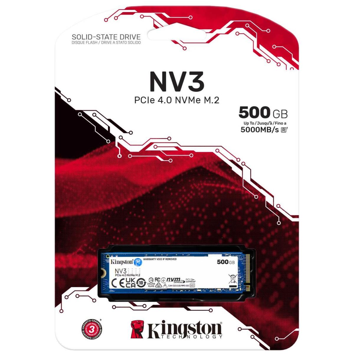 Kingston NV3 500GB M.2 NVMe PCIe 4.0, GEN 4 SSD Up To 5000/3000 MB/s Read/Write