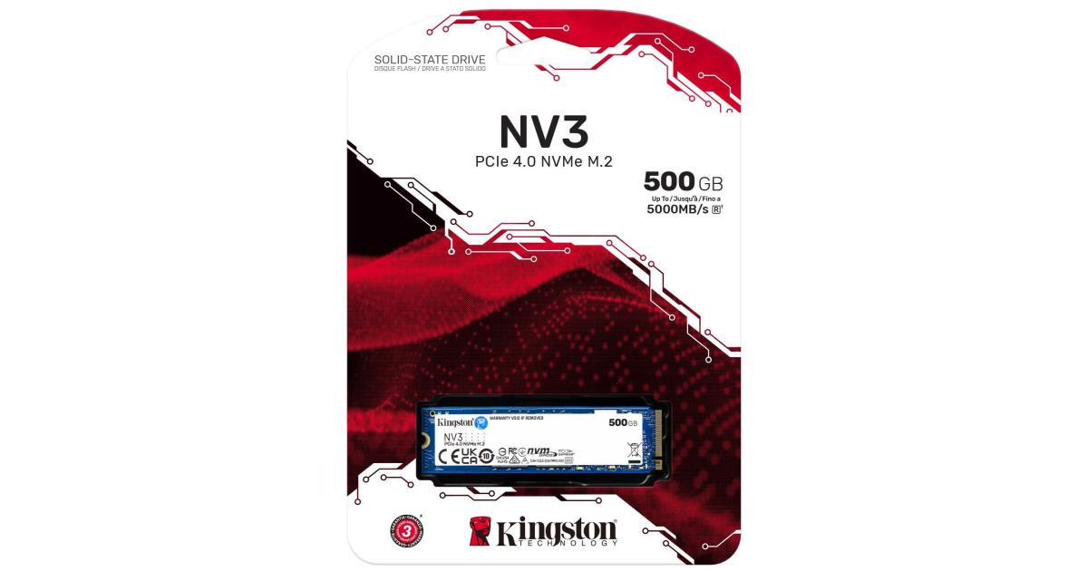 Kingston NV3 500GB M.2 NVMe PCIe 4.0, GEN 4 SSD Up To 5000