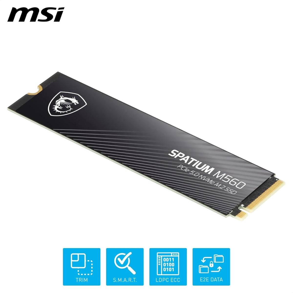 MSI SPATIUM M560 1TB PCIe 5.0 NVMe M.2 SSD, 3D NAND Memory - Sequential Read/Write (10200/8400 MB/s) MSI SPATIUM M560 1TB PCIe 5.0 NVMe M.2 SSD, 3D NAND Memory - Sequential Read/Write (10200/8400 MB/s)