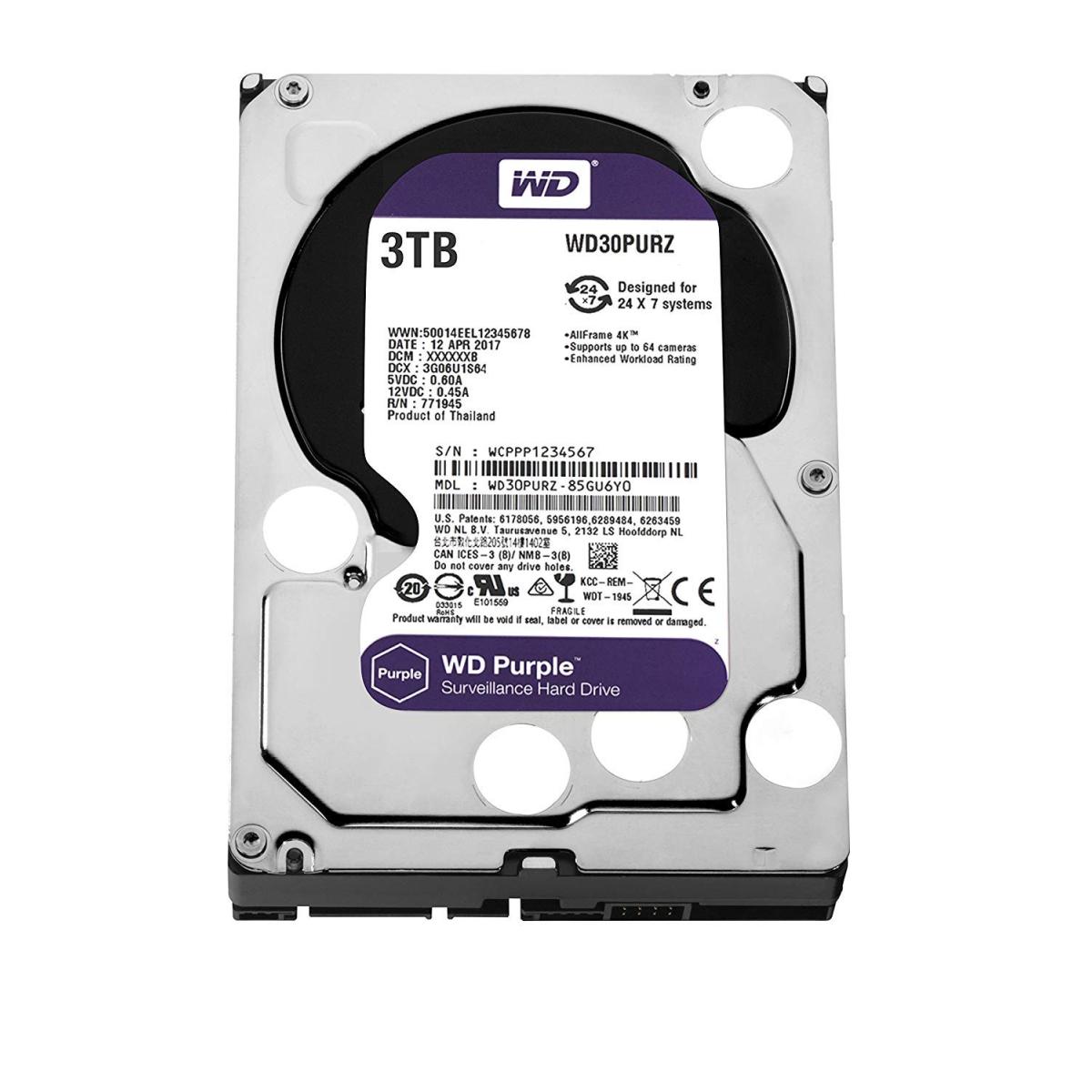 WD Purple 3TB Surveillance Hard Drive - 5400 RPM Class - SATA 6 Gb/s - 64 MB Cache - 3.5Inch