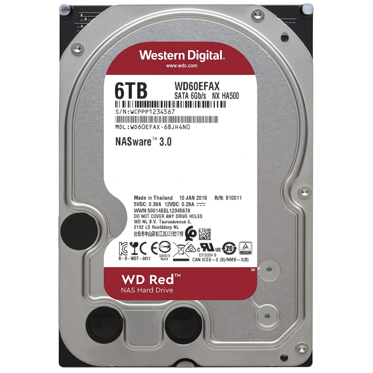 Western Digital RED HDD NAS Storage 6TB 5400RPM SATA 6Gb/s, 256MB Cache - 3.5 Hard Drive