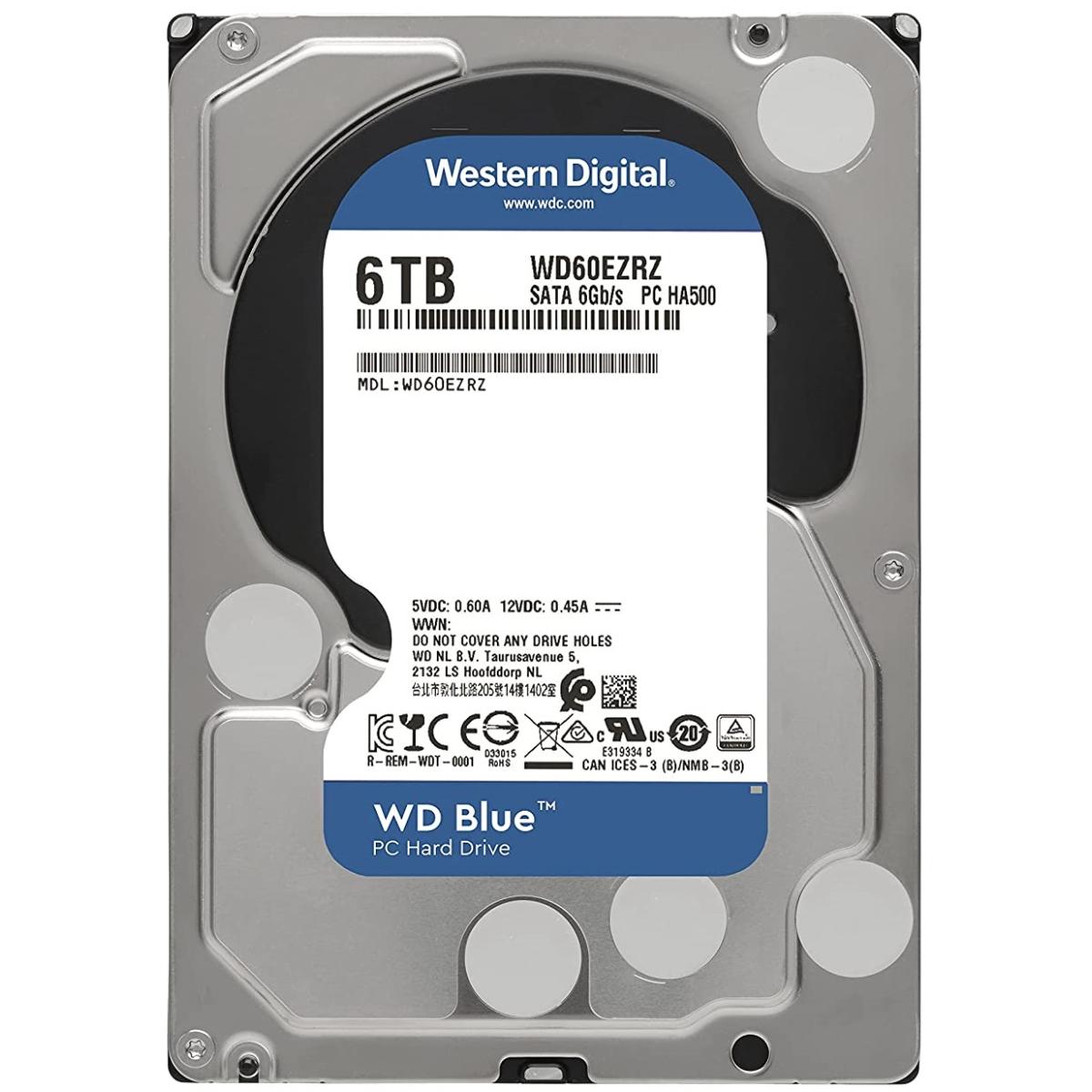 Western Digital Blue HDD Desktop Storage 6TB Surveillance 5400RPM SATA 6Gb/s, 64 MB Cache - 3.5 Hard Drive