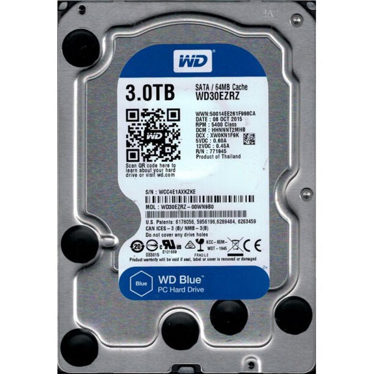 Western Digital Blue HDD Desktop Storage 3TB 5400RPM SATA 6 Gb/s, 64 MB Cache - 3.5 Hard Drive