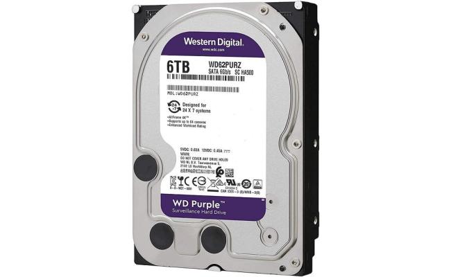 Western Digital Purple HDD Desktop Storage 6TB Surveillance 5400RPM SATA 6 Gb/s, 64 MB Cache - 3.5 Hard Drive