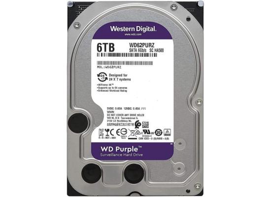 Western Digital Purple HDD Desktop Storage 6TB Surveillance 5400RPM SATA 6 Gb/s, 64 MB Cache - 3.5 Hard Drive