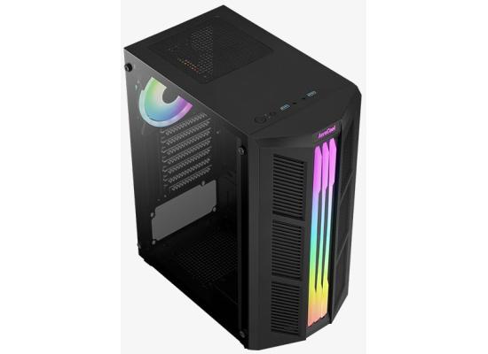 AeroCool Prime ARGB ATX Mid Tower Tempered Glass Gaming Case w/ Bold RGB Front Panel Led Design & Single 120mm ARGB Fan