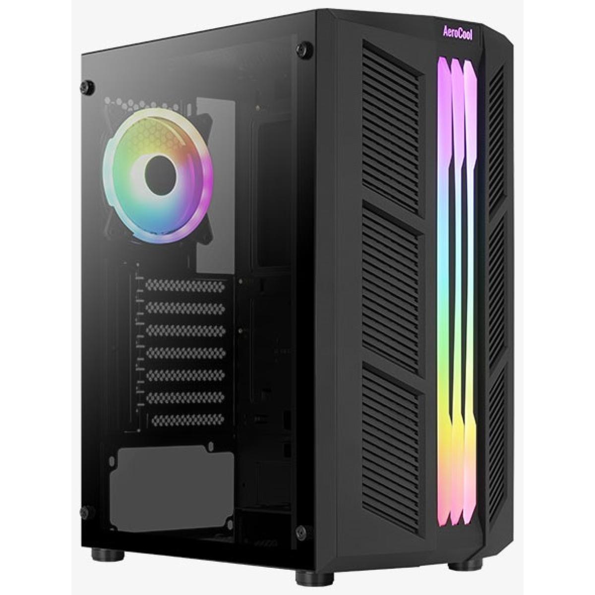 AeroCool Prime ARGB ATX Mid Tower Tempered Glass Gaming Case w/ Bold RGB Front Panel Led Design & Single 120mm ARGB Fan