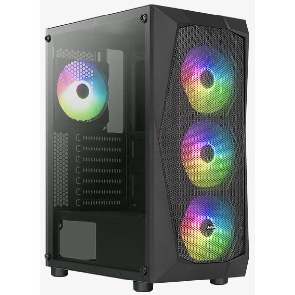 AeroCool Falcon ARGB ATX High-Performance Mid Tower Tempered Glass Gaming Case w/ Mesh Front Panel Design & 4x120mm ARGB Fans