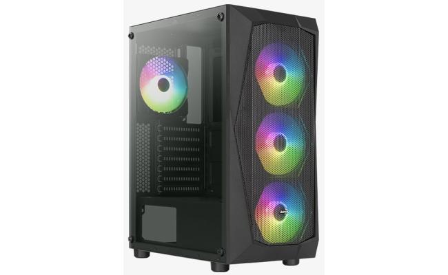 AeroCool Falcon ARGB ATX High-Performance Mid Tower Tempered Glass Gaming Case w/ Mesh Front Panel Design & 4x120mm ARGB Fans