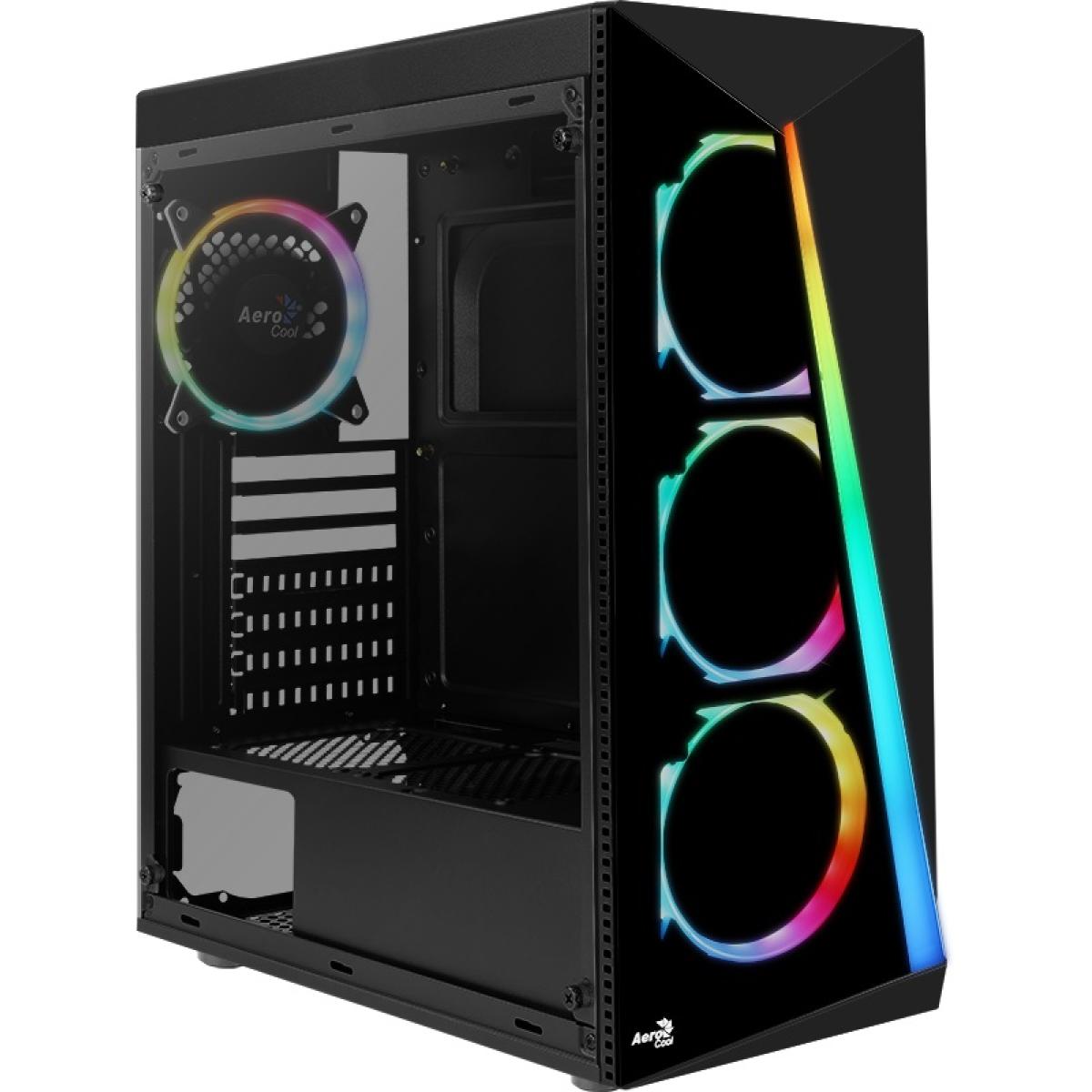 AeroCool Shard ARGB ATX Mid Tower Tempered Glass Gaming Case w/ Stylish RGB Front Panel Led Design & 4X 120mm ARGB Ring Fans