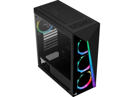 AeroCool Shard ARGB ATX Mid Tower Tempered Glass Gaming Case w/ Stylish RGB Front Panel Led Design & 4X 120mm ARGB Ring Fans