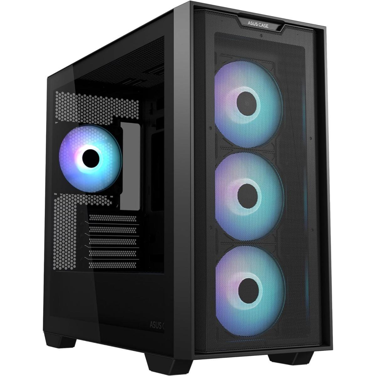 ASUS A21 PLUS (Black) Micro-ATX ARGB Mid Tower Tempered Glass Gaming Case, Front Performance Mesh Panel w/ 4 x120mm ARGB Fan