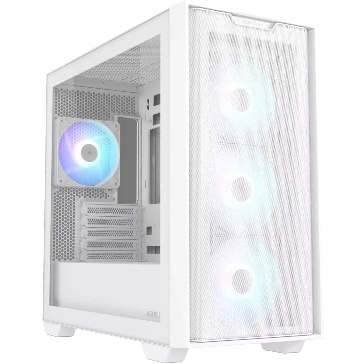 ASUS A21 PLUS (White) Micro-ATX ARGB Mid Tower Tempered Glass Gaming Case, Front Performance Mesh Panel w/ 4 x120mm ARGB Fan