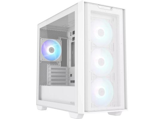 ASUS A21 PLUS (White) Micro-ATX ARGB Mid Tower Tempered Glass Gaming Case, Front Performance Mesh Panel w/ 4 x120mm ARGB Fan