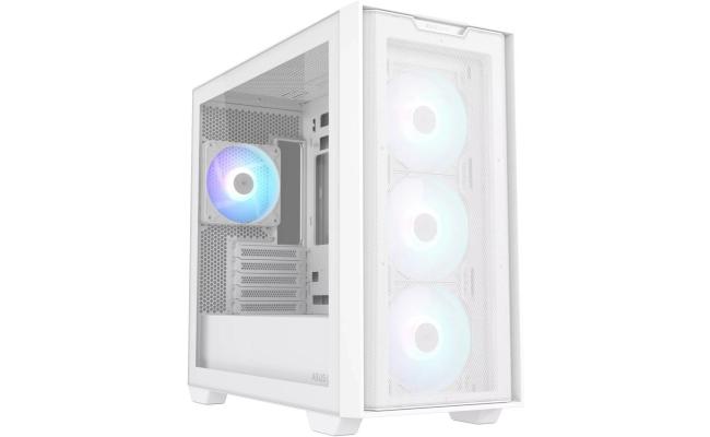 ASUS A21 PLUS (White) Micro-ATX ARGB Mid Tower Tempered Glass Gaming Case, Front Performance Mesh Panel w/ 4 x120mm ARGB Fan