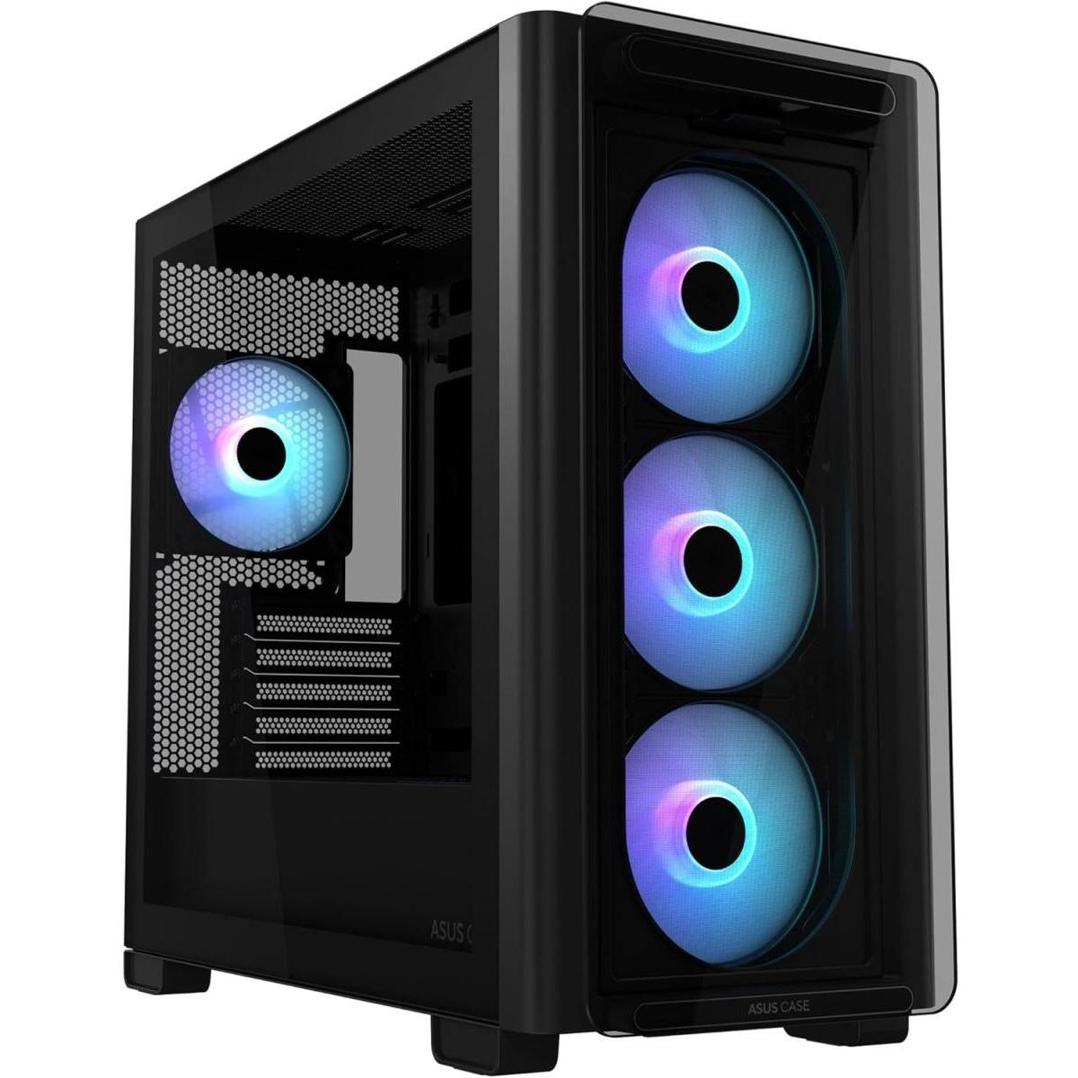 ASUS A23 PLUS (Black) Micro-ATX ARGB Mid Tower Tempered Glass Gaming Case, Front TG Panel w/ USB Type-C & 4 x120mm ARGB Fan