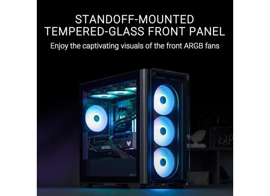 ASUS A23 PLUS (Black) Micro-ATX ARGB Mid Tower Tempered Glass Gaming Case, Front TG Panel w/ USB Type-C & 4 x120mm ARGB Fan