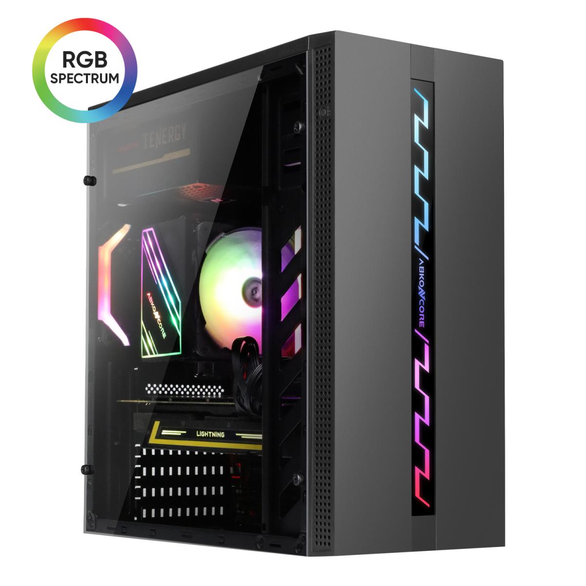 ABKONCORE L800 V1 Front RGB Spectrum Led Bar+1X Rear SP120 RGB Fan Tempered Glass Mid Tower Case w/ Led Button