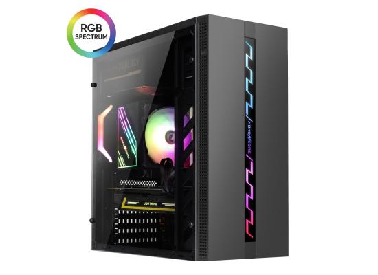 ABKONCORE L800 V1 Front RGB Spectrum Led Bar+1X Rear SP120 RGB Fan Tempered Glass Mid Tower Case w/ Led Button