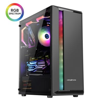 ABKONCORE L850 V1 Front RGB Spectrum Led Bar+1X Rear SP120 RGB Fan Tempered Glass Mid Tower Case w/ Led Button