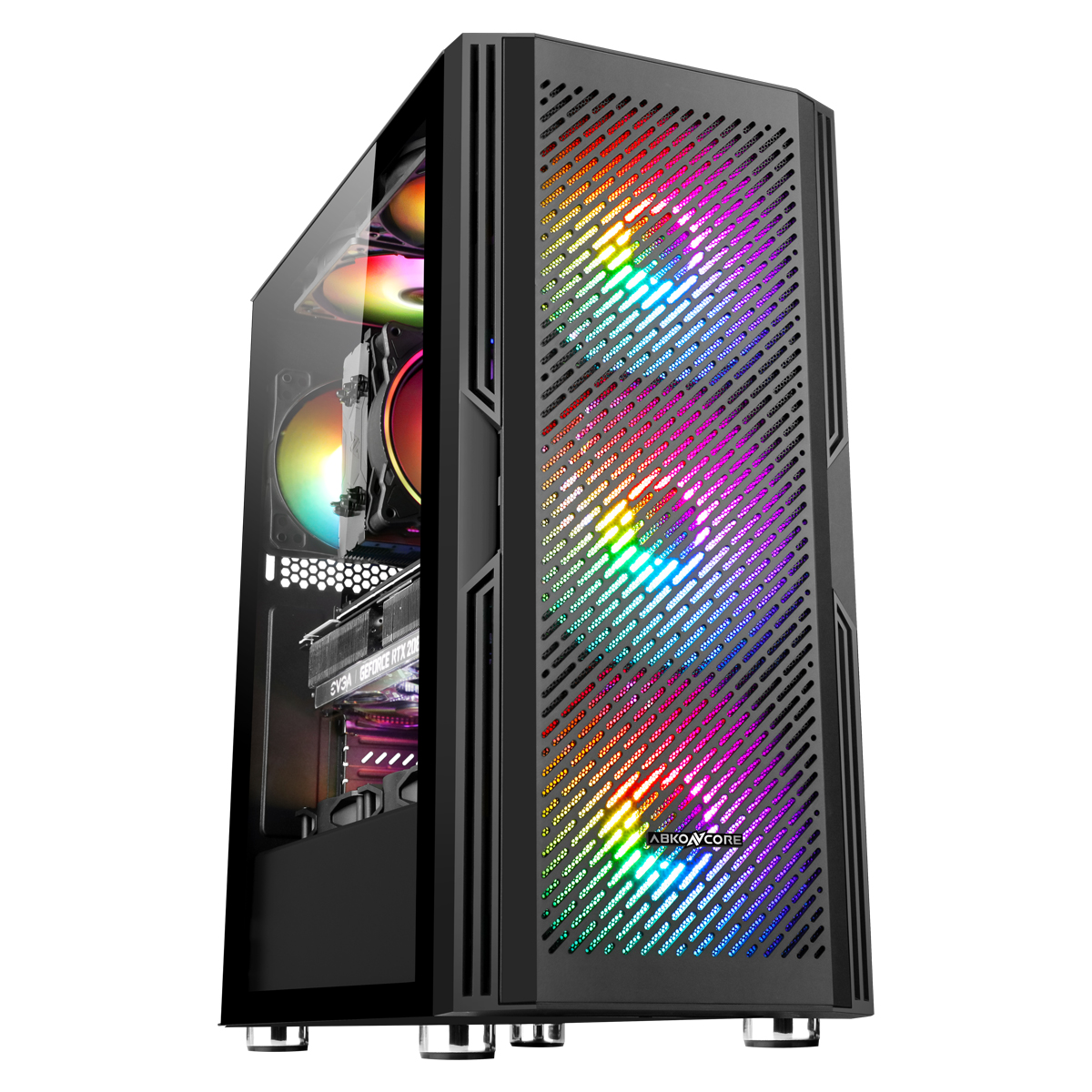 ABKONCORE C800 Fixed Spectrum Colors 4x120mm Fan Tempered Glass Mid Tower& Front Full Mesh Design Case