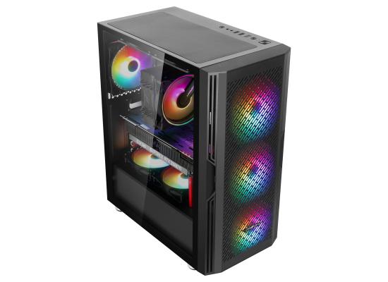 ABKONCORE C800 Fixed Spectrum Colors 4x120mm Fan Tempered Glass Mid Tower& Front Full Mesh Design Case