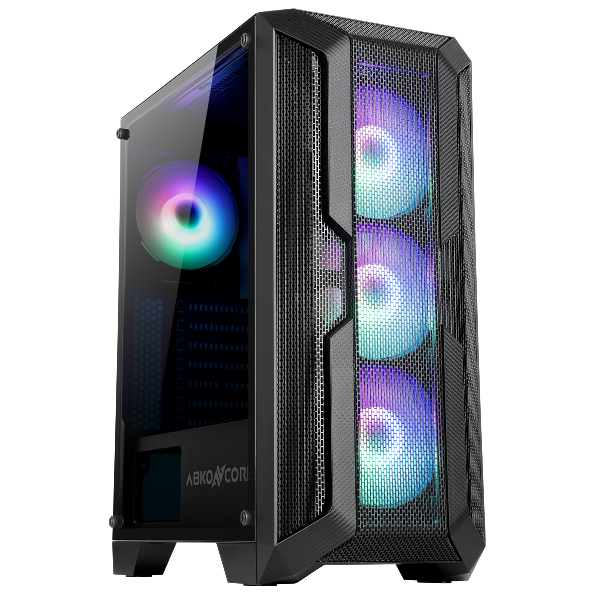 ABKONCORE H250X Premium 4x120mm Fixed Spectrum Colors Fan Tempered Glass Mid Tower& Front Full Mesh Design Case