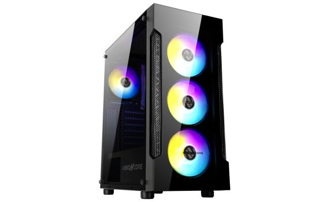 ABKONCORE T250 Premium 4x120mm IRIS Fixed Spectrum Colors Fan Tempered Glass Mid Tower Case