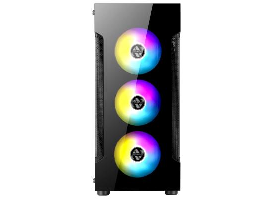 ABKONCORE T250 Premium 4x120mm IRIS Fixed Spectrum Colors Fan Tempered Glass Mid Tower Case