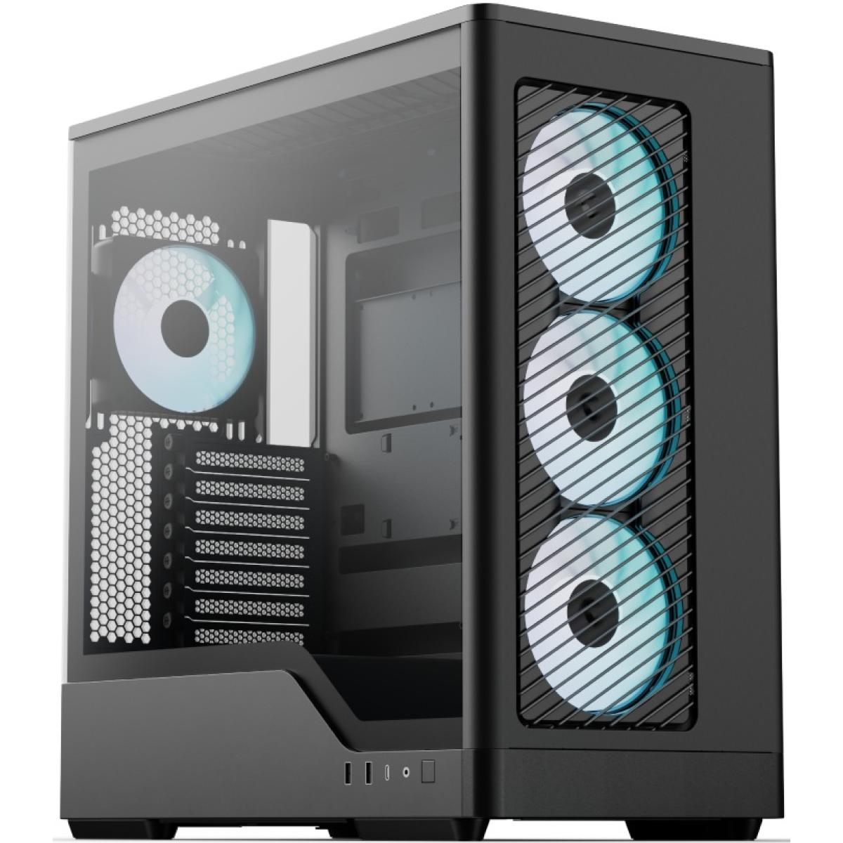 AeroCool D520A (Black) ARGB Stylish & Aesthetic Design ATX Mid Tower Tempered Glass Gaming Case w/ 4 Pre-installed 120mm ARGB Fans & Type-C (Reverse Connectors Motherboard Support)