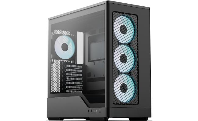 AeroCool D520A (Black) ARGB Stylish & Aesthetic Design ATX Mid Tower Tempered Glass Gaming Case w/ 4 Pre-installed 120mm ARGB Fans & Type-C (Reverse Connectors Motherboard Support)