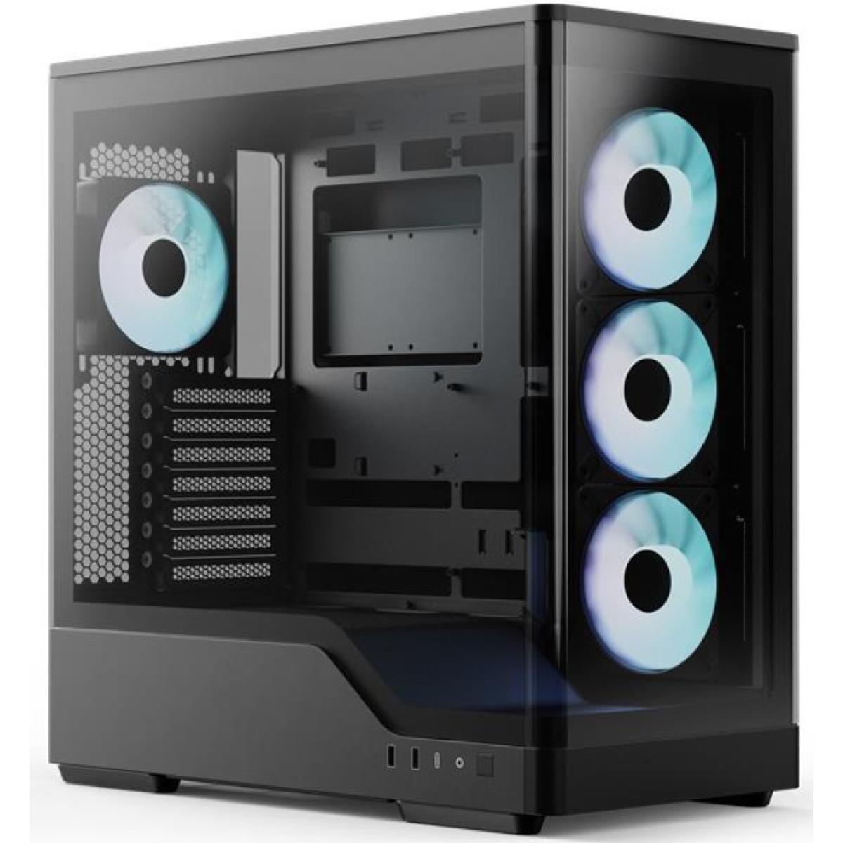 AeroCool P500A (Black) ARGB Stylish Panoramic Fish Tank Design ATX Mid Tower Tempered Glass Gaming Case w/ 4 Pre-installed 120mm ARGB Fans, Type-C & BTF Compatibility (Reverse Connectors)