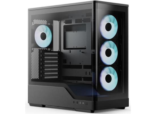 AeroCool P500A DIGI (Black) ARGB Stylish Panoramic Fish Tank Design ATX Mid Tower Tempered Glass Gaming Case w/ 4 Pre-installed 120mm ARGB Fans, Type-C & BTF Compatibility (Reverse Connectors)