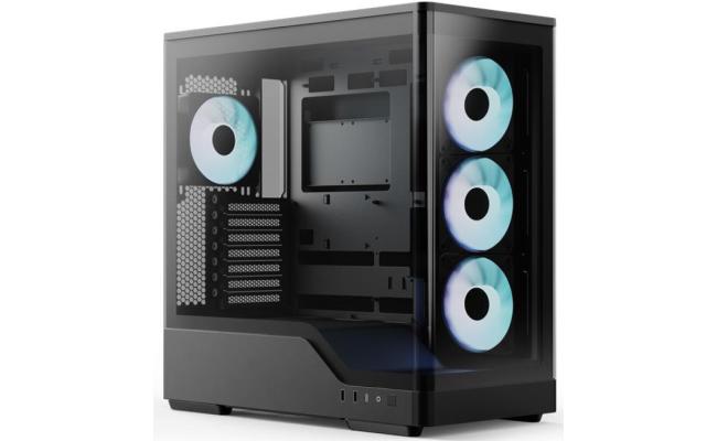 AeroCool P500A DIGI (Black) ARGB Stylish Panoramic Fish Tank Design ATX Mid Tower Tempered Glass Gaming Case w/ 4 Pre-installed 120mm ARGB Fans, Type-C & BTF Compatibility (Reverse Connectors)