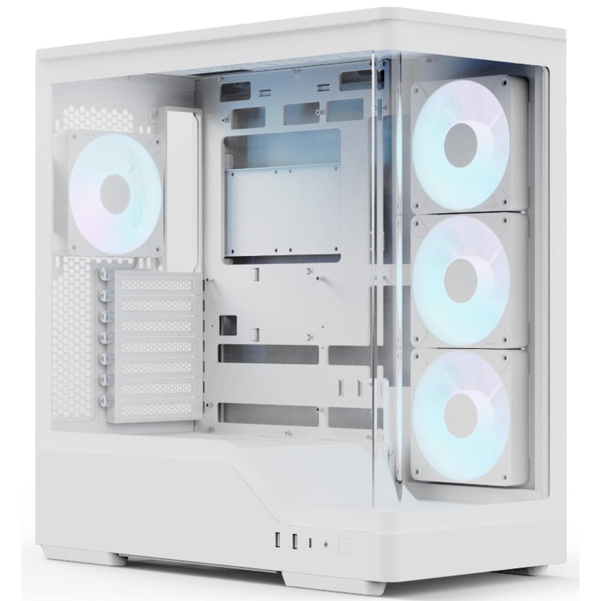 AeroCool P500A (White) ARGB Stylish Panoramic Fish Tank Design ATX Mid Tower Tempered Glass Gaming Case w/ 4 Pre-installed 120mm ARGB Fans, Type-C & BTF Compatibility (Reverse Connectors)