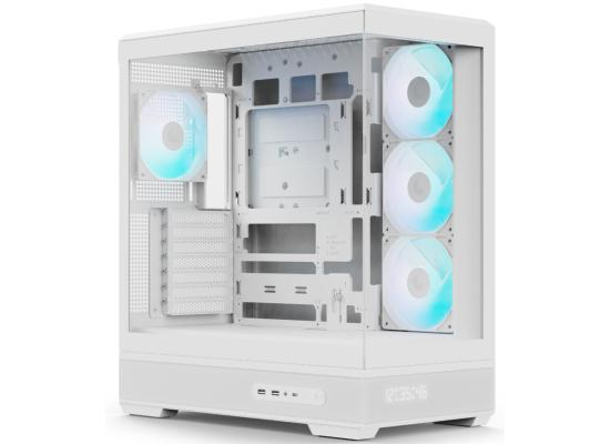 AeroCool P500B DIGI (White) ARGB Stylish Panoramic Fish Tank Design ATX Mid Tower Tempered Glass Gaming Case w/ Dot-Pixel Display For System Stats, 4 Pre-installed 120mm ARGB Fans, Type-C & BTF Compatibility