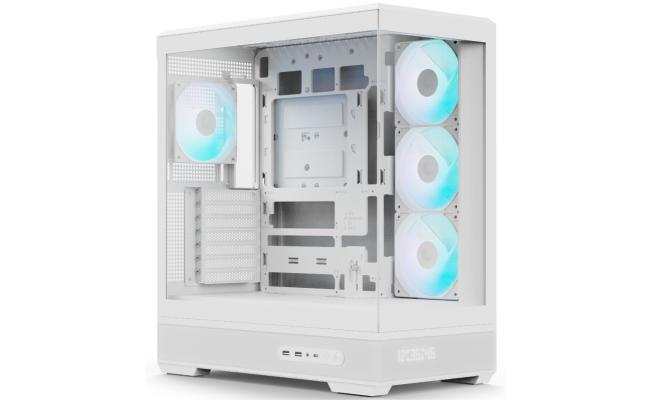 AeroCool P500B DIGI (White) ARGB Stylish Panoramic Fish Tank Design ATX Mid Tower Tempered Glass Gaming Case w/ Dot-Pixel Display For System Stats, 4 Pre-installed 120mm ARGB Fans, Type-C & BTF Compatibility