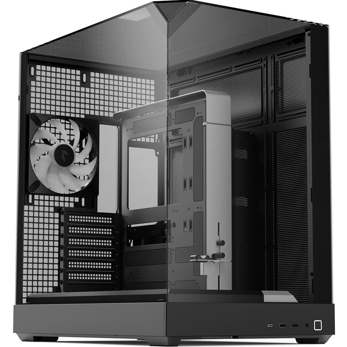 APNX V2 (Black) Dual Chamber Premium Sleek Panoramic 3 Glasses Design ATX Mid Tower Tempered Glass Gaming Case w/ 4x140mm ARGB Fans, Support Up To 10x12cm Fans, Reverse Connector Motherboard & Type-C