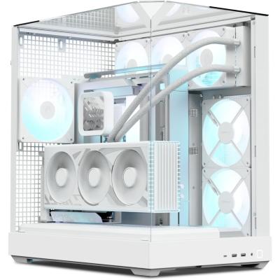 APNX V2 (White) Dual Chamber Premium Sleek Panoramic 3 Glasses Design ATX Mid Tower Tempered Glass Gaming Case w/ Single Rear Fan, Support Up To 10x12cm Fans, Reverse Connector Motherboard & Type-C