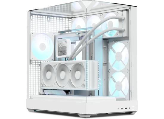 APNX V2 (White) Dual Chamber Premium Sleek Panoramic 3 Glasses Design ATX Mid Tower Tempered Glass Gaming Case w/ Single Rear Fan, Support Up To 10x12cm Fans, Reverse Connector Motherboard & Type-C