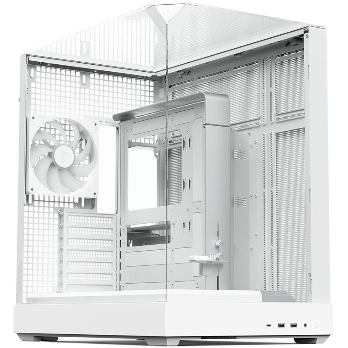 APNX V2 (White) Dual Chamber Premium Sleek Panoramic 3 Glasses Design ATX Mid Tower Tempered Glass Gaming Case w/ 4x140mm ARGB Fans, Support Up To 10x12cm Fans, Reverse Connector Motherboard & Type-C