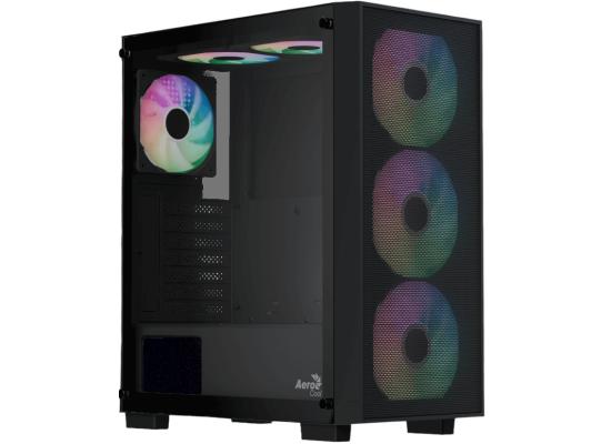 AeroCool B509A Flow (Black) ARGB Stylish ATX Mid Tower Tempered Glass Gaming Case w/ Mesh Front & 6 Pre-installed 120mm ARGB Fans